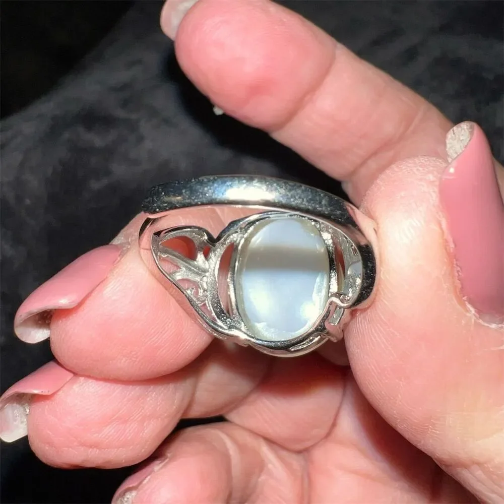 White Moonstone Ring - Silver Plated- Adjustable
